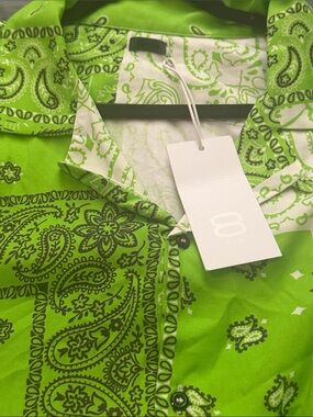Men's Casual Button-Down Shirt - Bright Green Bandana Print